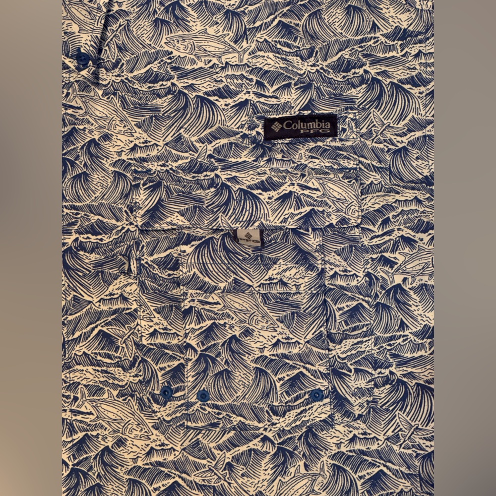 Columbia PFG Super Bahama Shirt Mens Large Fishing Floral Nylon Blue Button Up - Picture 3 of 11